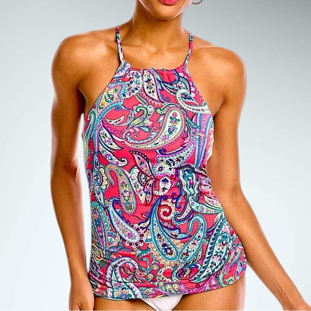 Tommy Bahama Paisley Keys Reversible High Neck Tankini Top